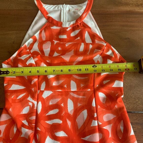 Trina Turk Halter Neck Dress Orange and White Size 6 - Picture 9 of 13